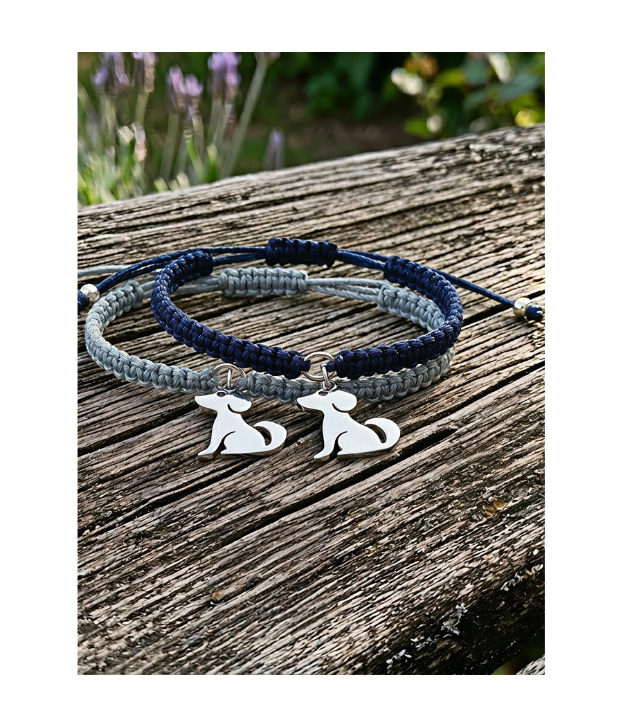 Pulsera Macramé Fino Colgante Perrito
