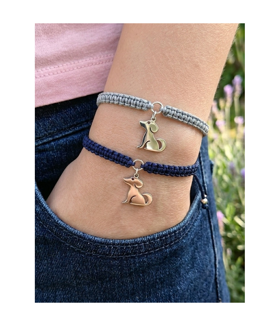 Pulsera Macramé Fino Colgante Perrito